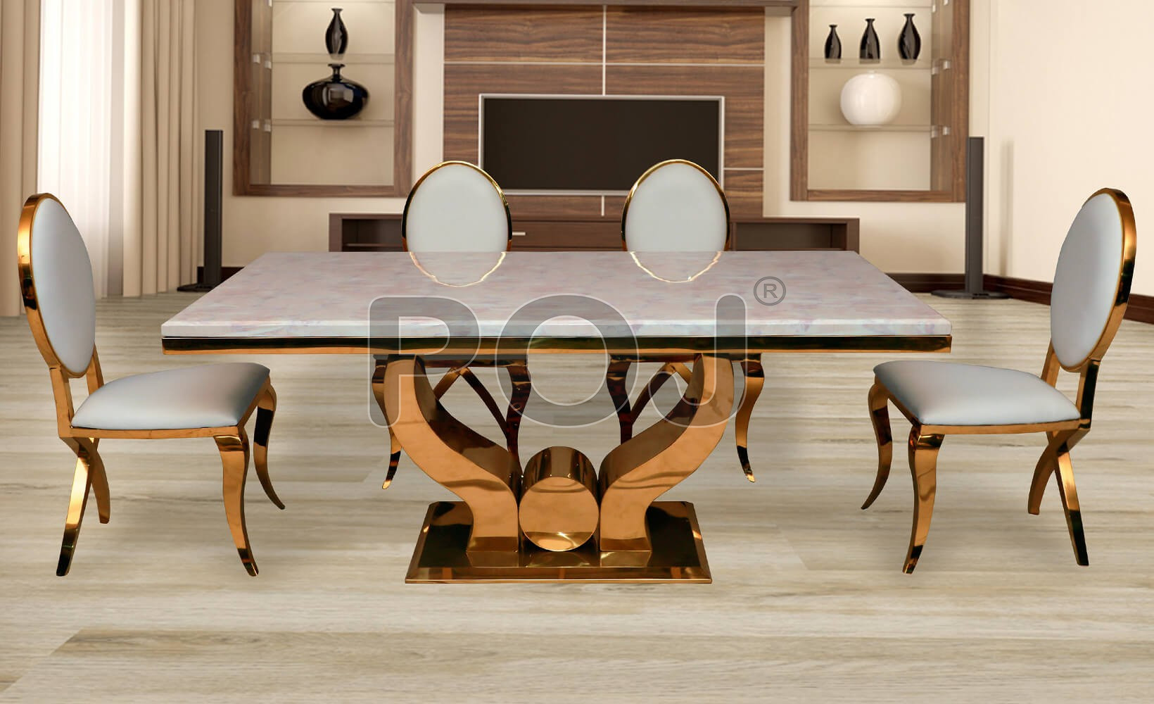 Buy Enzo Marble Dining Table Set With Golden Steel Frame Online at ...
