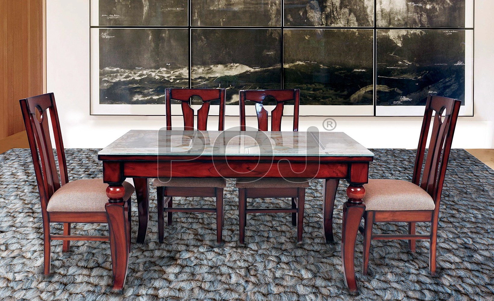 Leo Glass Dining Table With Shining PU Polished