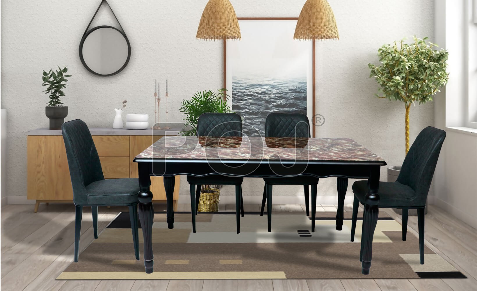 Buy Dell Glass Dining Table Set With 3d Print Design On Table ...
