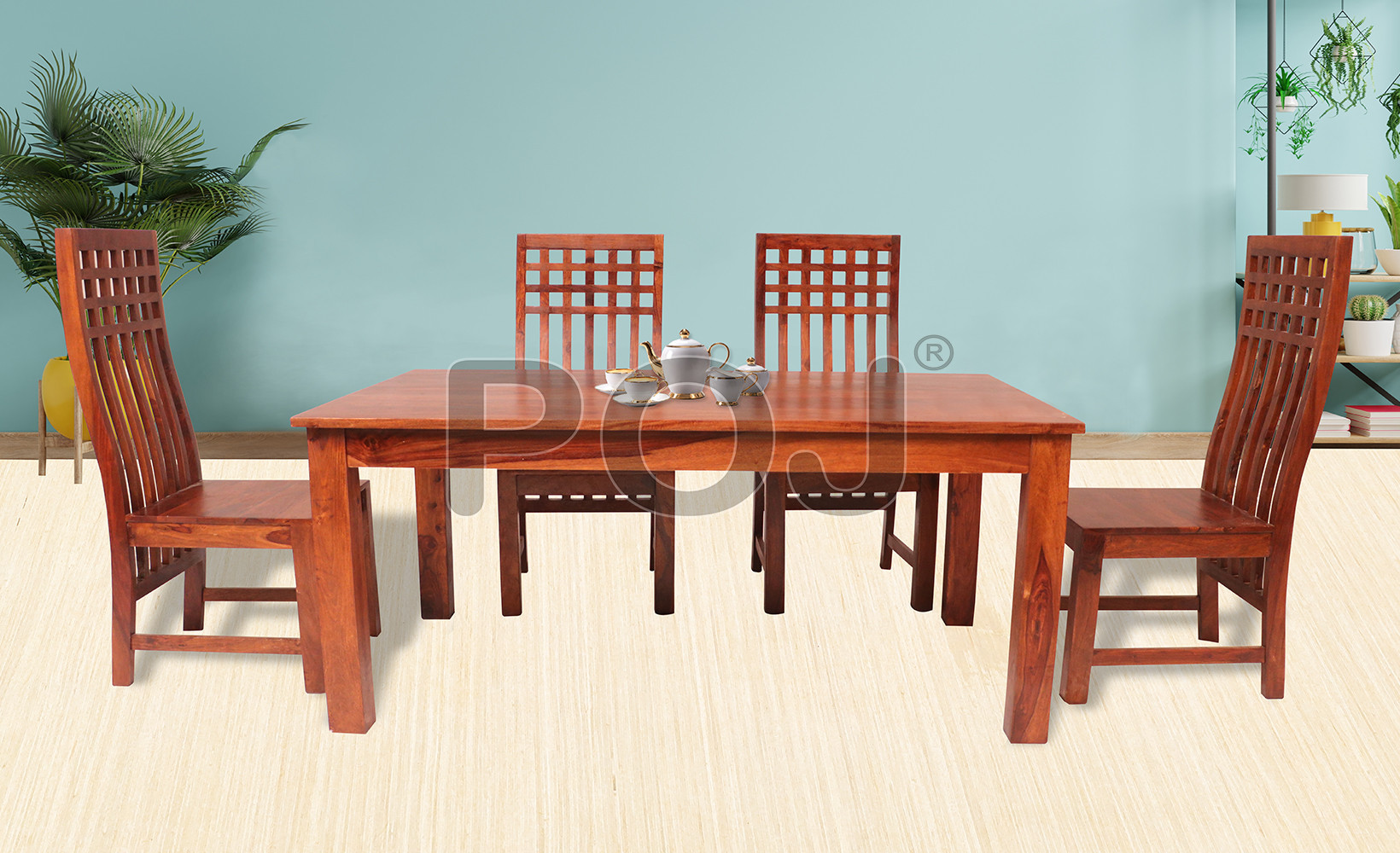 Rosewood Sheesham Wood 6 Seater Dining Set | Honey Finish | DIY Assembly