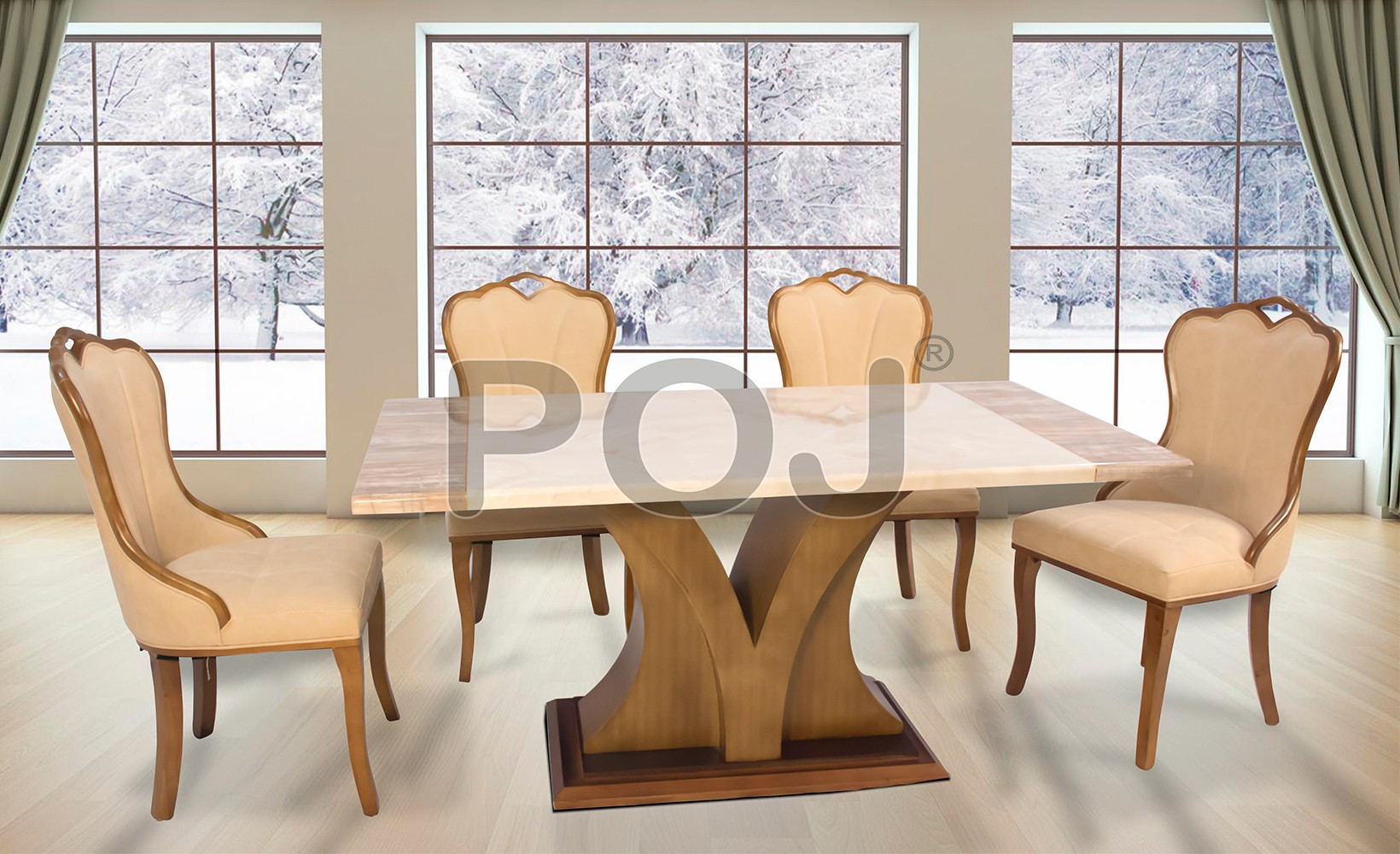 Buy Chloe 6 Seater Marble Dining Table And Comfy Dining Chair Online at