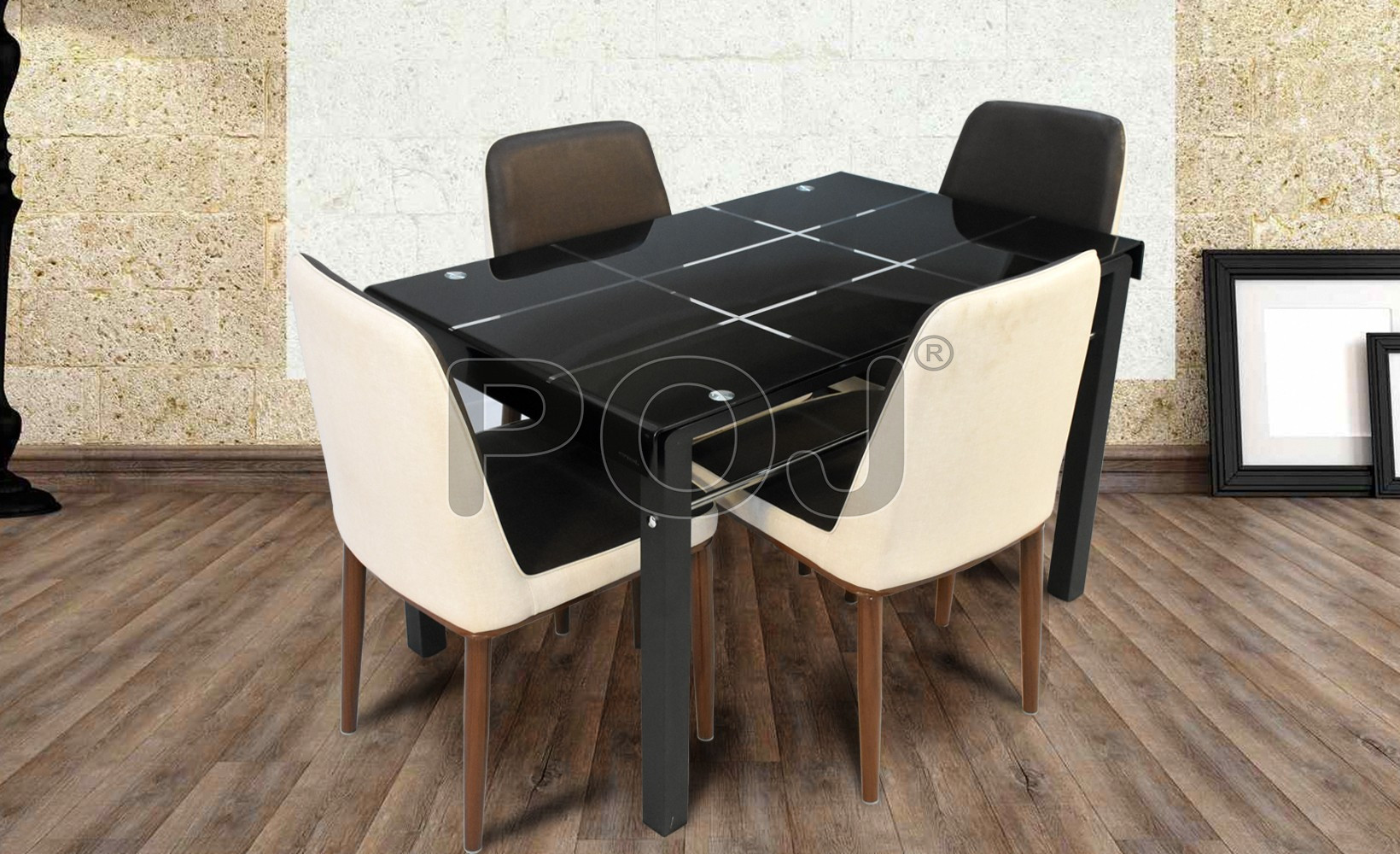 Bella 4 Seater Dining Table With Tempered Glass On Top