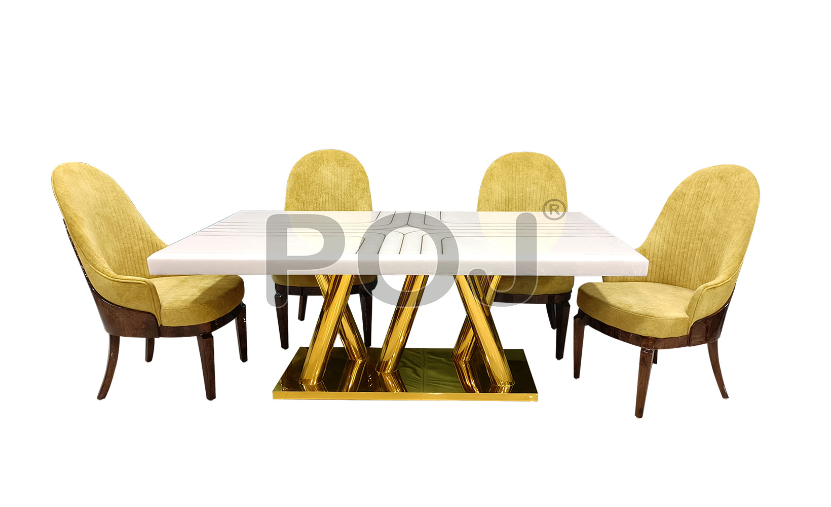 Modern Elegant Rectangular Marble Accent Dining Table with Stainless Steel Base in Gold