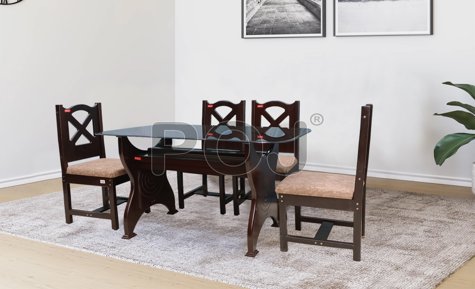 Miso 4 Seater Dining Table With Glass On Top