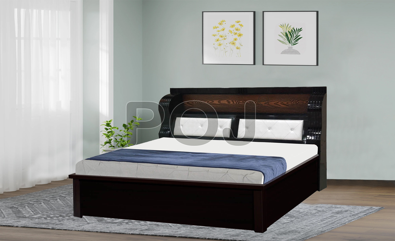 Ava Kind Size Bed With Full Hydraulic Storage In Walnut Finish