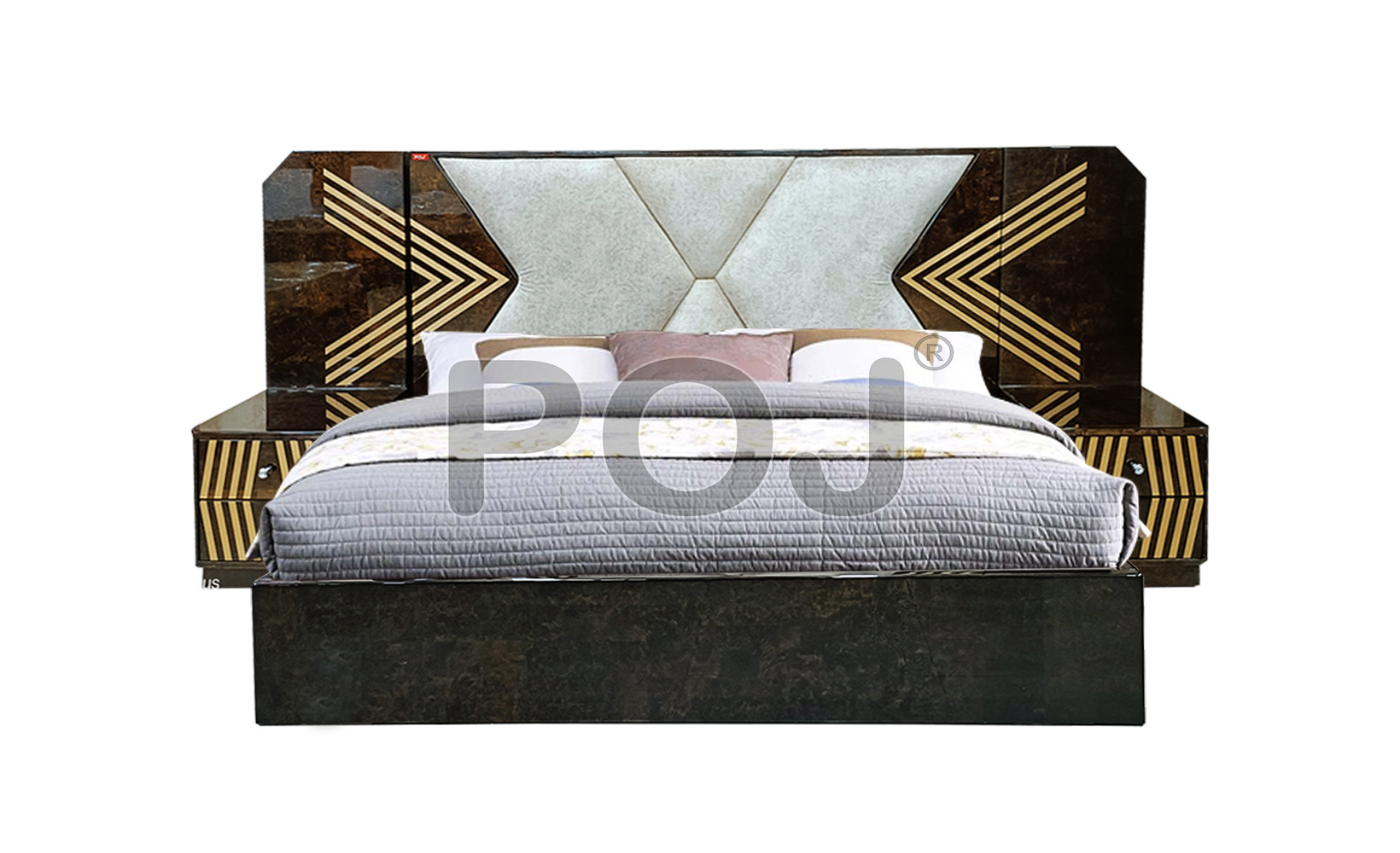Oscar King Size Upholstered Bed With Geometric Designed Headboard