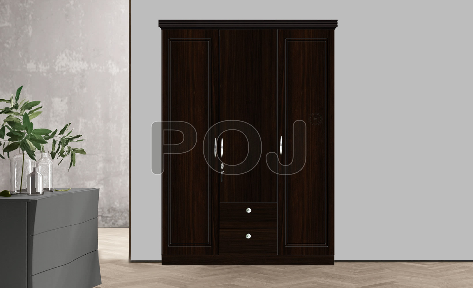 Chasin 3 Door Wardrobe With 3D Prints On Door