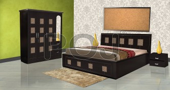 Sand Complete Bedroom Set With 4 Door Storage Unit