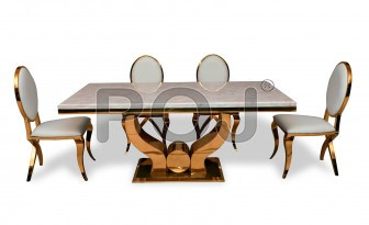 Enzo Marble Dining Table Set With Golden Steel Frame