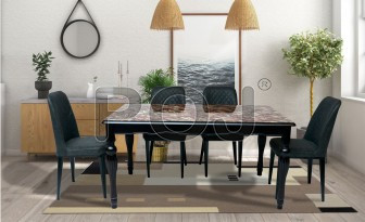 Dell Glass Dining Table Set With 3d Print Design On Table