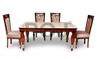 Alan Marble Dining Table Set Made Of Teak Wood