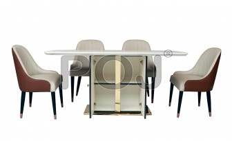 Maria Marble Dining Table Set With Drawer In Base