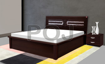 Javier Queen Size Bed With Full Hydraulic Storage In Walnut Finish.