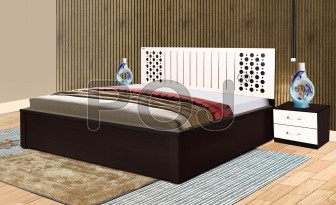 Cardno Queen Size Bed Made With High Quality MDF Board And Full Hydraulic Storage In Walnut Finish.