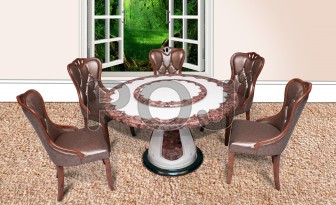 Antonio Marble Dining Table Set In White Texture Finish