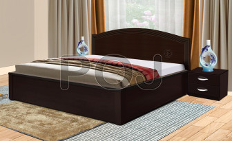 Astra Queen Size Bed With Full Hydraulic Storage And PU Polish In Walnut Finish.