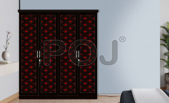 Aspen 4 Door Wardrobe With Red Color 3D Design On Door