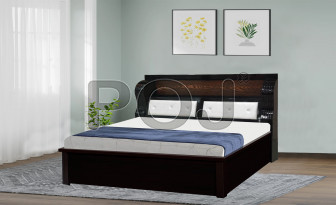 Ava Queen Size Bed With Full Hydraulic Storage In Walnut Finish