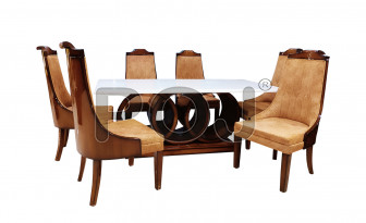 Classic POJ 6 Seater Marble Top Dining Set in Glossy Polish Finish