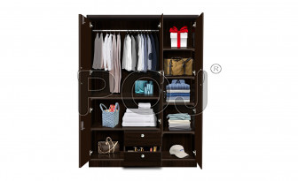 Alonja 3 Door Wardrobe With 3D Pattern, Separate Hanging Space With Lockable Drawers & Shelves