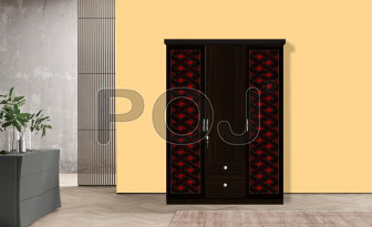 Aspen 3 Door Wardrobe With Red Color 3D Design On Door