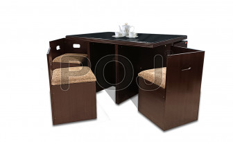 POJ Premium 6 Seater Dining Table With Set Of Chairs In Walnut