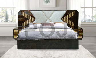 Oscar King Size Upholstered Bed With Geometric Designed Headboard