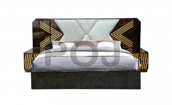 Oscar King Size Upholstered Bed With Geometric Designed Headboard