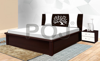 Hypnos Queen Size Bed With Equipped With Two Hydraulic Lifts In Walnut Finish.